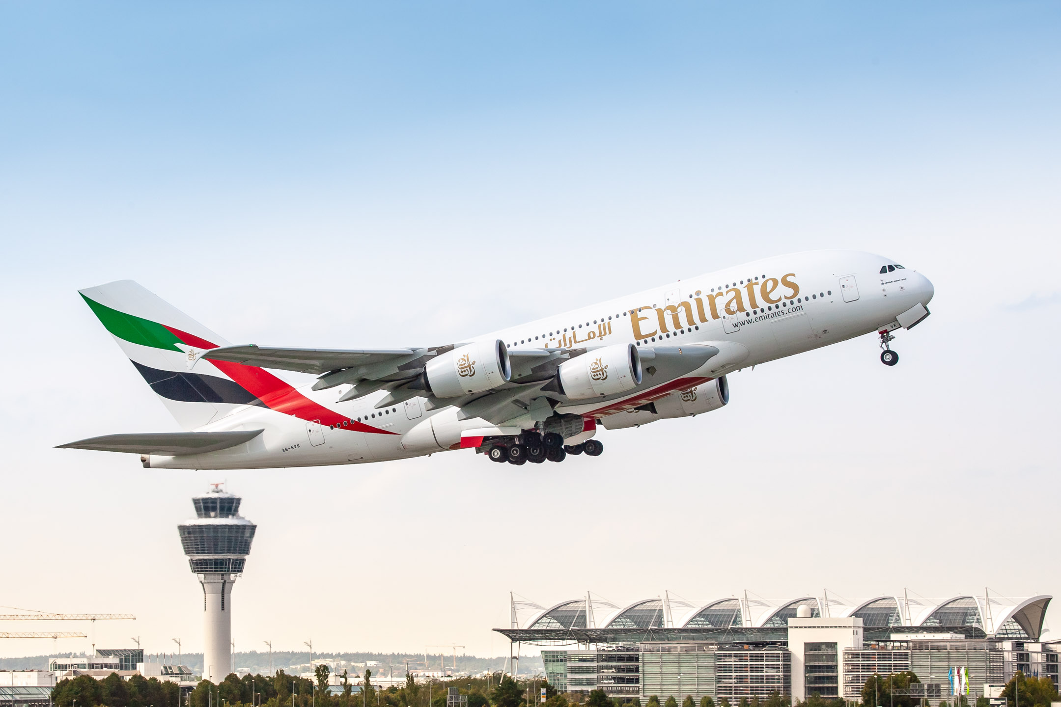 Emirates Airbus A380 (Registration "A6-EVK") at München Airport / MUC