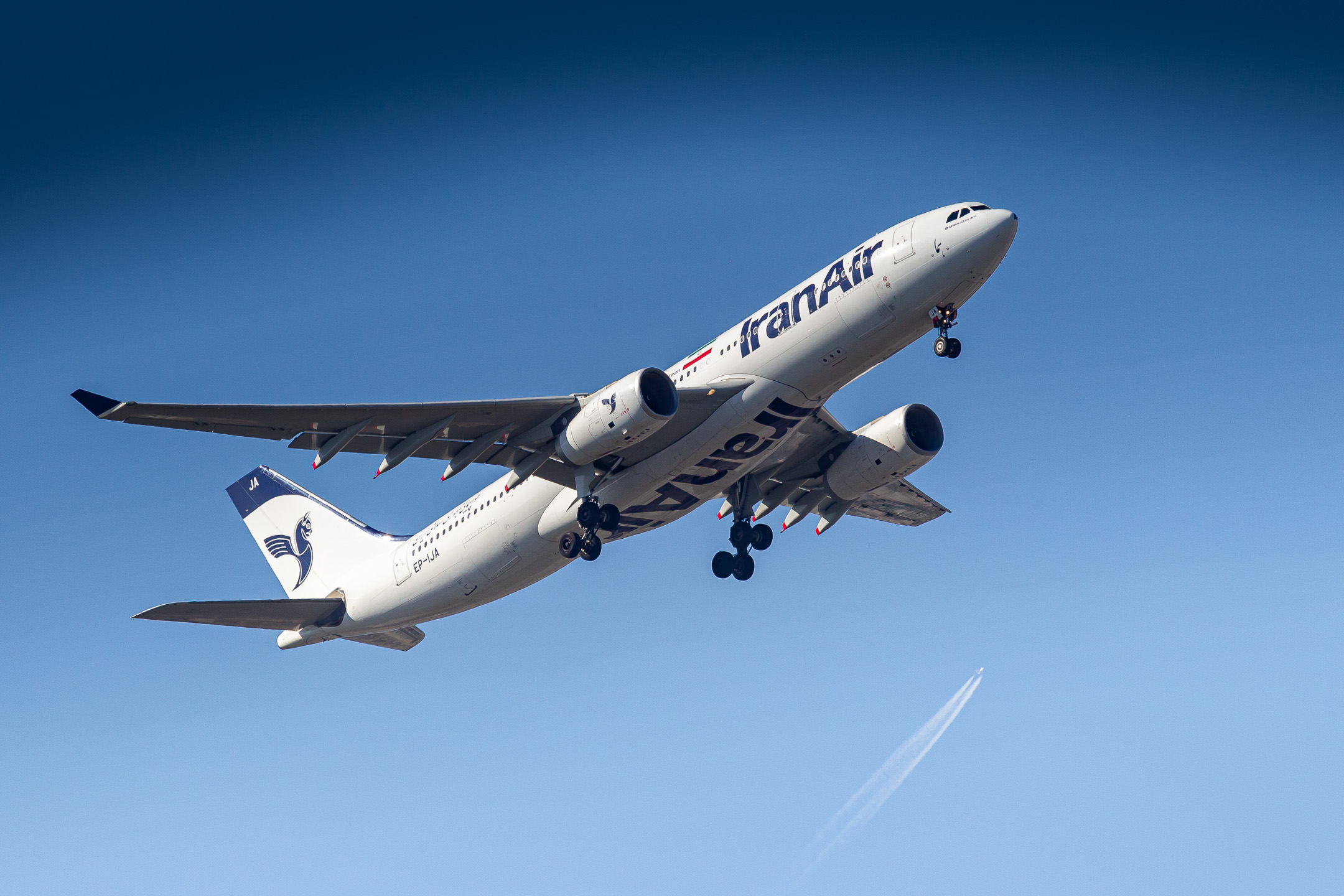 Iran Air Airbus A330-200 "EP-IJA" departing from runway 07C at Frankfurt Airport, October 2021