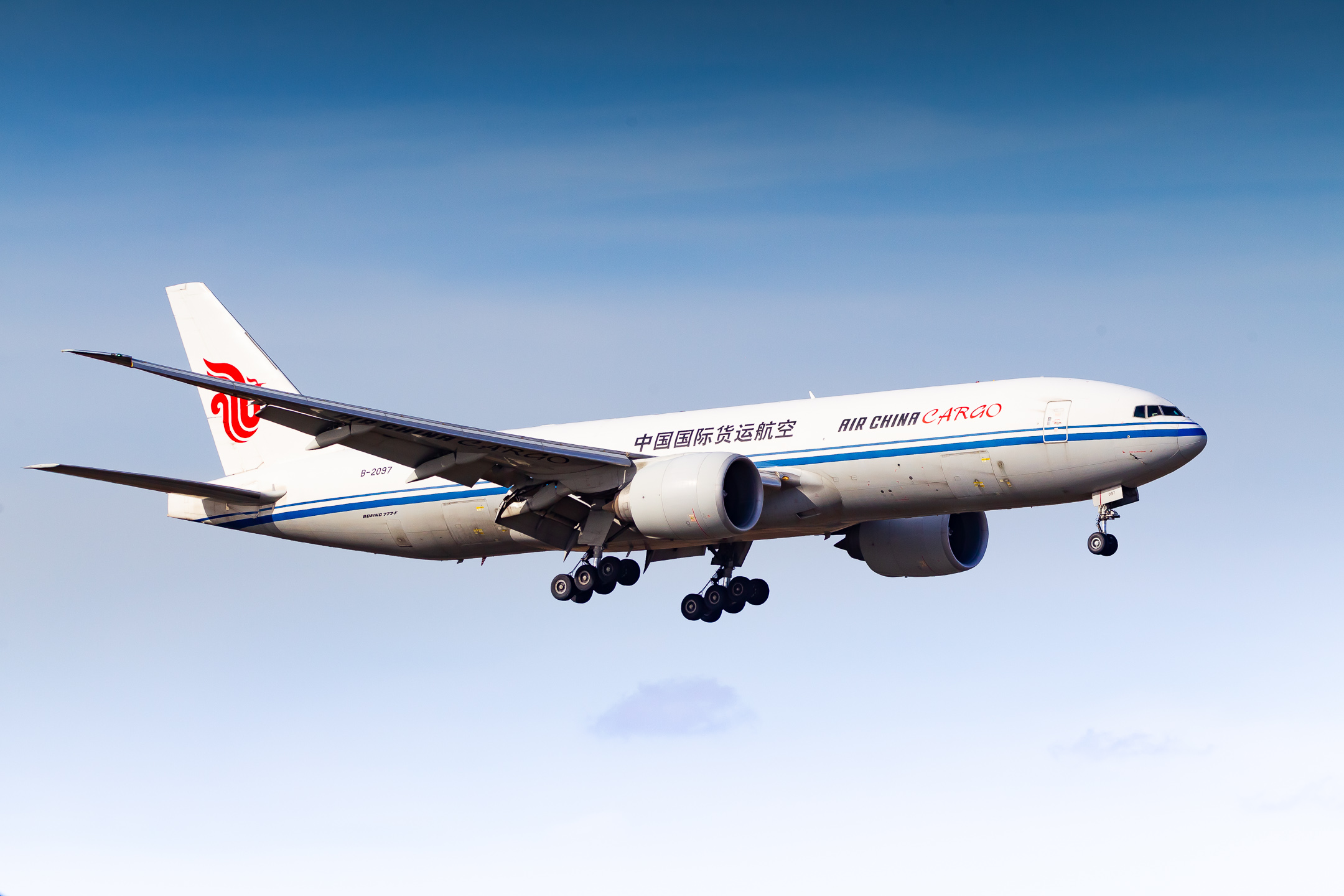 Air China Cargo Boeing 777F "B-2097" arriving at Frankfurt airport, February 2022.