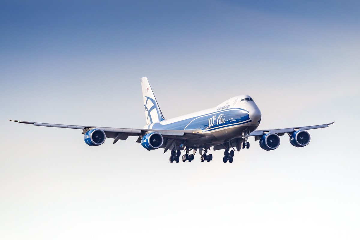 Airbridge Cargo Boeing 747 "VP-BJS" coming in on short final for runway 07 right on a bright and cold winter morning, February 2022.