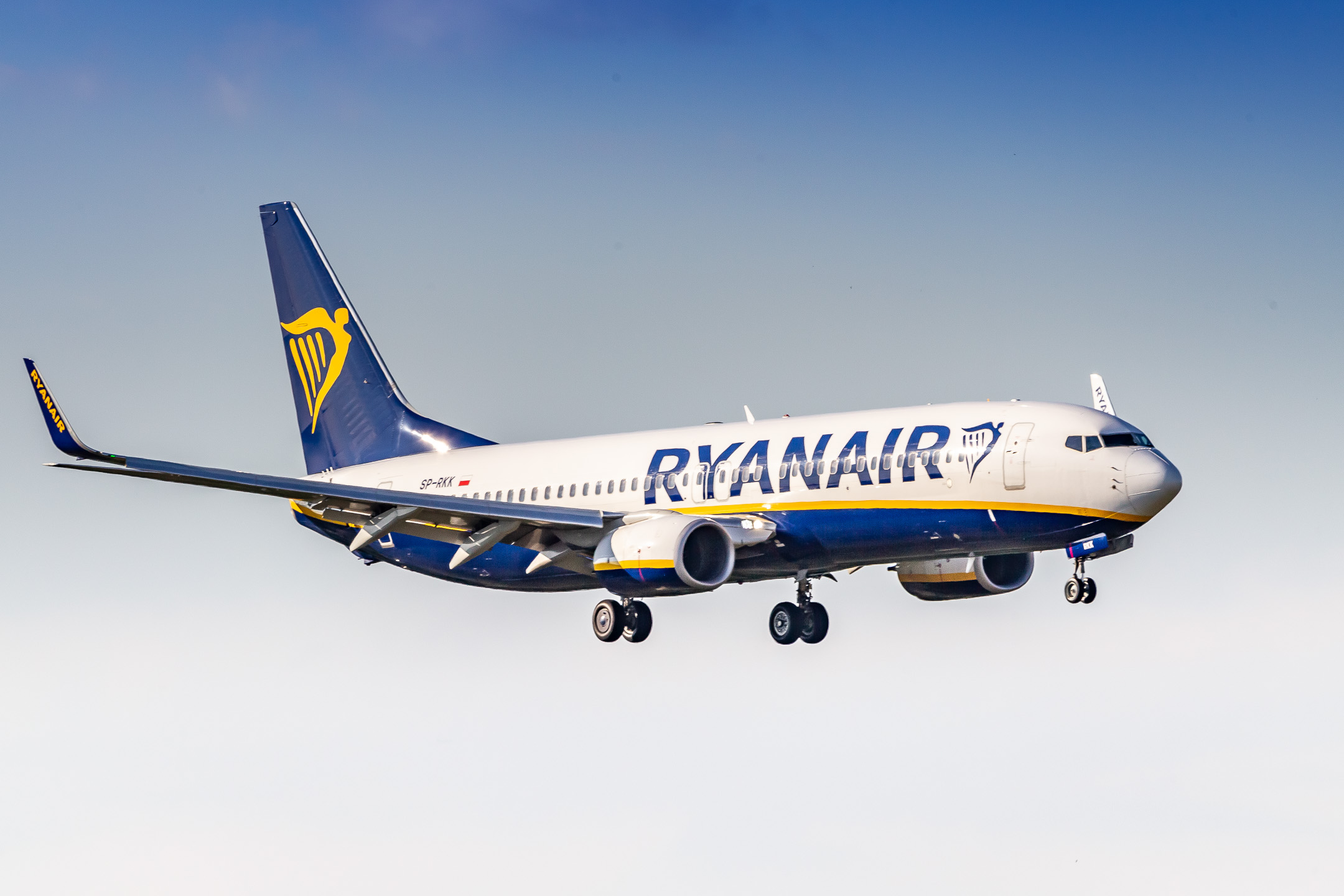 Ryanair Boeing 737-800 "SP-RKK" shortly before touchdown on runway 14L at Köln Bonn Airport on a warm summer afternoon, June, 2022