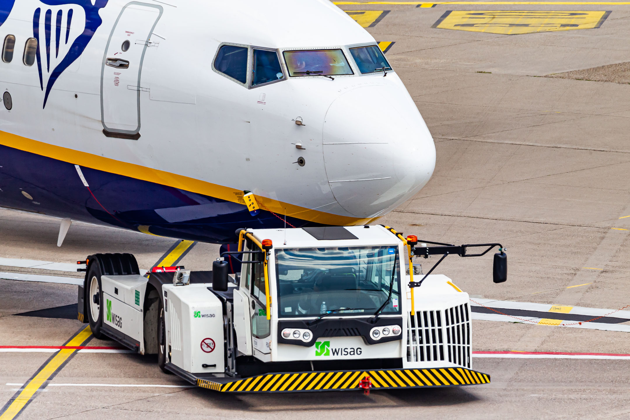 Ryanair Boeing 737 being pushed back on a warm and sunny afternoon, June 2022