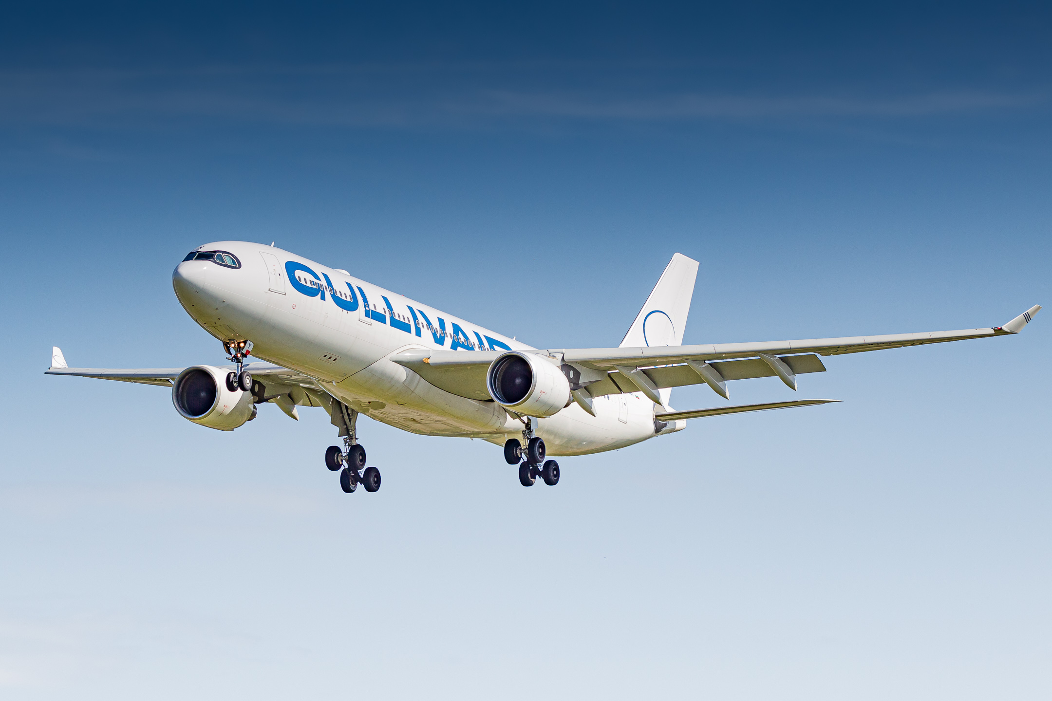 GullivAir Airbus A330-200 "LZ-AWY" on short final for runway 36 right at Amsterdam Schiphol Airport on a hot summer afternoon, July 2022.