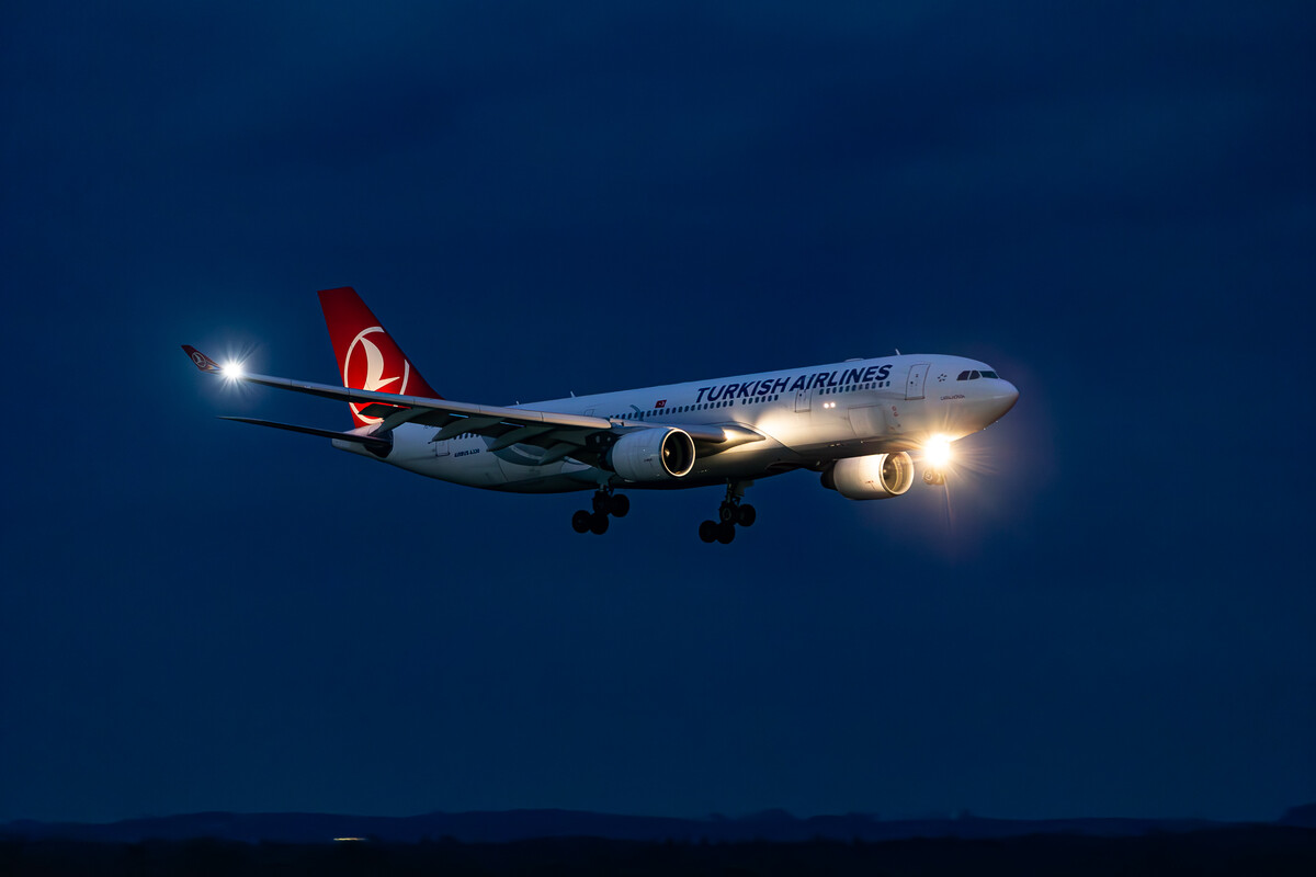 Turkish Airlines Airbus A330-223 "TC-JIR" right before touchdown on runway 14L at Köln Bonn Airport, December 2022.