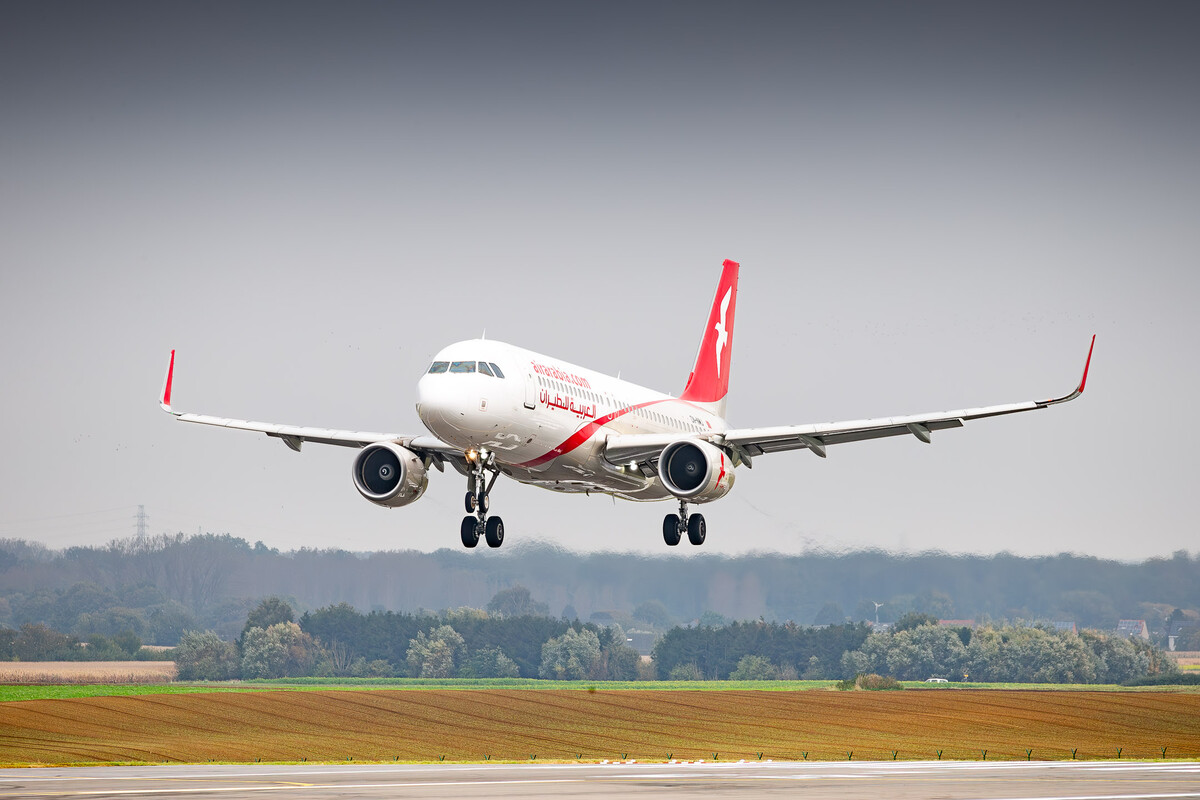 Air Arabia Maroc Airbus A320-200 WL "CN-NMJ" on short final for runway 25L at Brussels Airport on a hazy autumn afternoon, October 2023